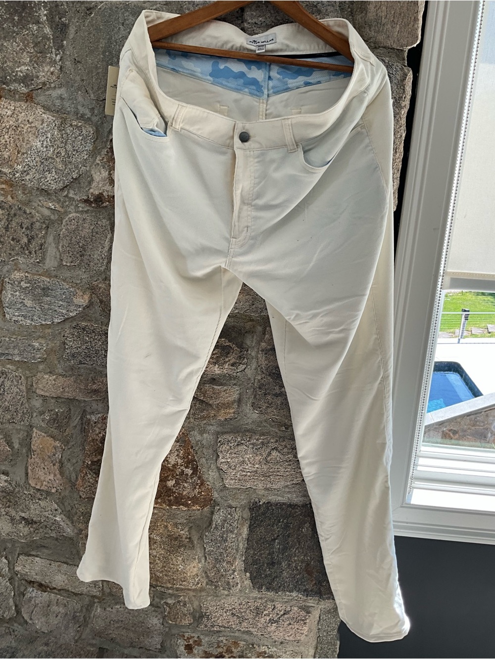 Peter Millar Cream Corduroy Trousers with Light Blue Lining